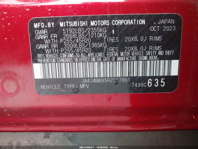 Продаж на аукціоні авто 2024 Mitsubishi Outlander Sel 2.5, vin: JA4J4WA85RZ027861, номер лоту: 43568371