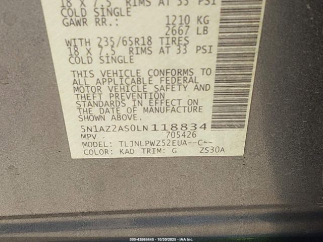 2020 NISSAN MURANO 5N1AZ2AS0LN118834 Photo 8