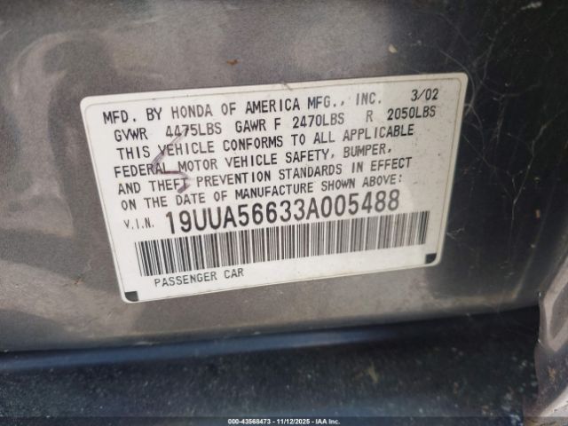 2003 ACURA TL 19UUA56633A005488 Photo 8