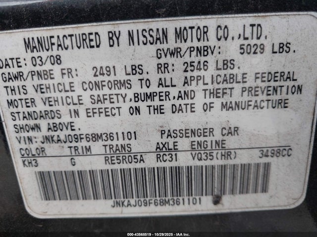 2008 INFINITI EX35 JNKAJ09F68M361101 Photo 8
