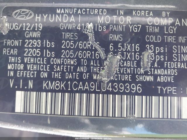 2020 HYUNDAI KONA KM8K1CAA9LU439396 Photo 8