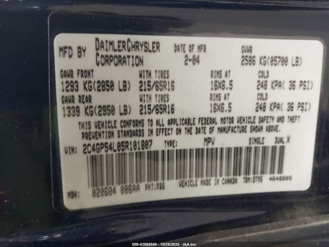 2005 CHRYSLER TOWN & COUNTRY 2C4GP54L05R101807 Photo 8