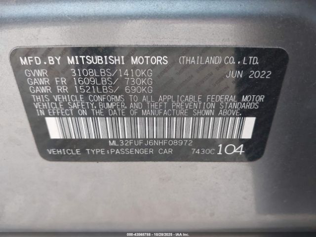 2022 MITSUBISHI MIRAGE G4 ML32FUFJ6NHF08972 Photo 8