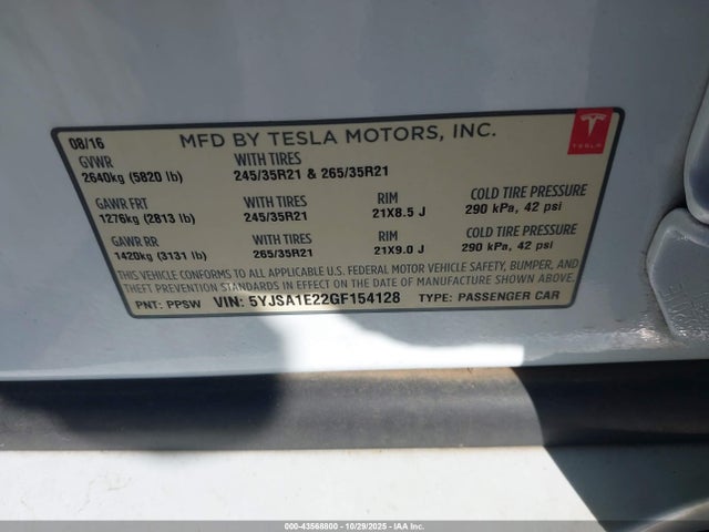2016 TESLA MODEL S 5YJSA1E22GF154128 Photo 8