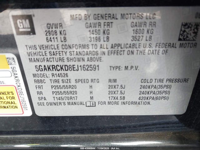 43568944 :رقم المزاد ، 5GAKRCKD8EJ162591 vin ، 2014 Buick Enclave Premium مزاد بيع