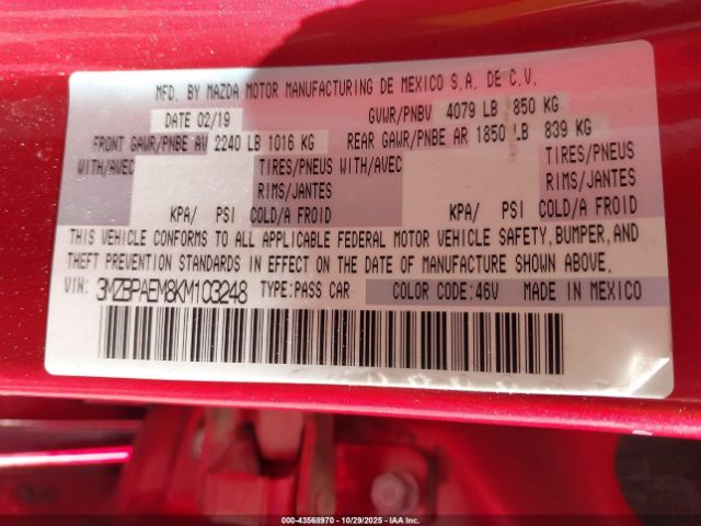 2019 MAZDA MAZDA3 3MZBPAEM8KM103248 Photo 8
