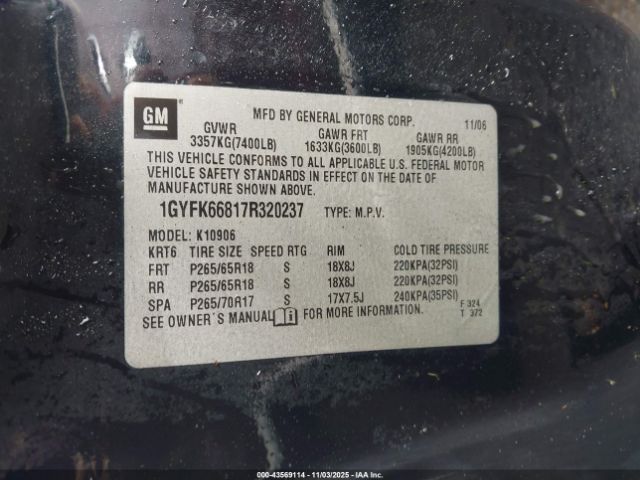 2007 CADILLAC ESCALADE ESV 1GYFK66817R320237 Photo 8