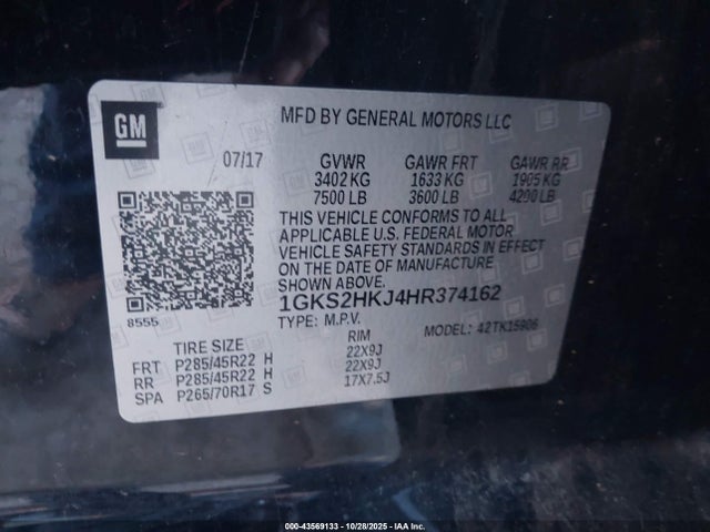43569133 :رقم المزاد ، 1GKS2HKJ4HR374162 vin ، 2017 Gmc Yukon Xl Denali مزاد بيع