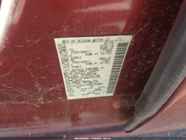 2004 NISSAN QUEST 5N1BV28U14N353994 Photo 8