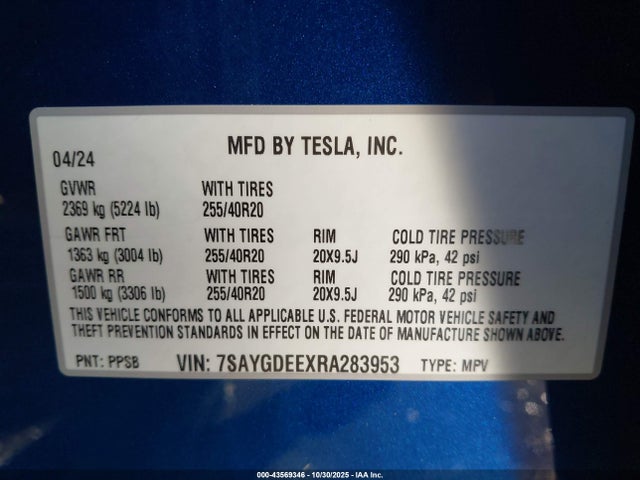 2024 TESLA MODEL Y 7SAYGDEEXRA283953 Photo 8
