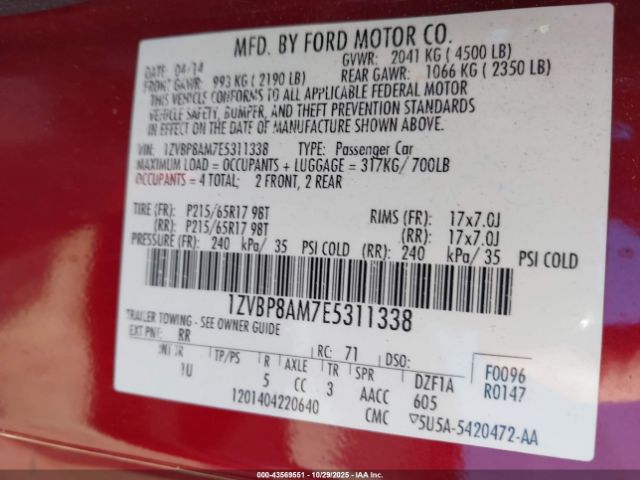 2014 FORD MUSTANG 1ZVBP8AM7E5311338 Photo 8