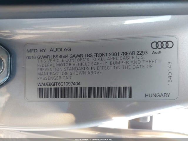 2016 AUDI A3 WAUE8GFF6G1097404 Photo 8