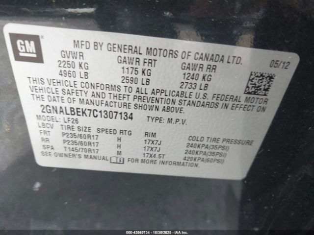 2012 CHEVROLET EQUINOX 2GNALBEK7C1307134 Photo 8