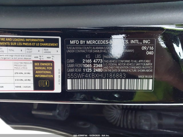 Продажа на аукционе авто 2017 Mercedes-benz C 300 4matic, vin: 55SWF4KBXHU186883, номер лота: 43569744