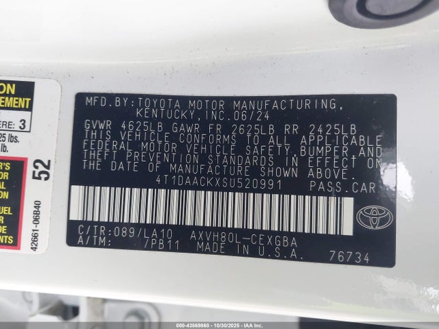 Продажа на аукционе авто 2025 Toyota Camry Xle, vin: 4T1DAACKXSU520991, номер лота: 43569860