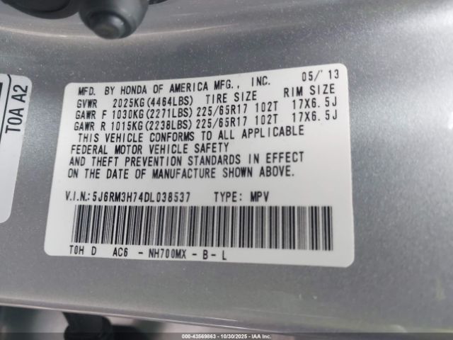 2013 HONDA CR-V 5J6RM3H74DL038537 Photo 8