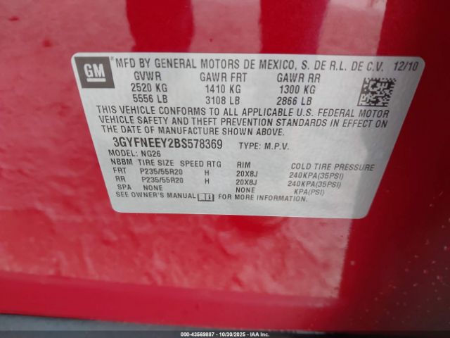 2011 CADILLAC SRX 3GYFNEEY2BS578369 Photo 8