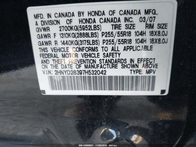 2007 ACURA MDX 2HNYD28397H532042 Photo 8