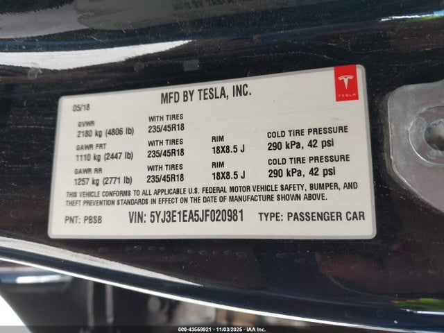 2018 TESLA MODEL 3 5YJ3E1EA5JF020981 Photo 8