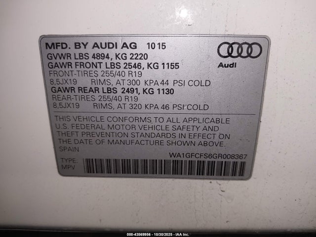 2016 AUDI Q3 WA1GFCFS6GR008367 Photo 8