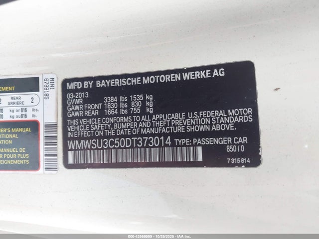 2013 MINI HARDTOP WMWSU3C50DT373014 Photo 8