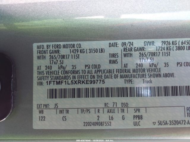 2024 FORD F-150 1FTMF1L5XRKE99775 Photo 8