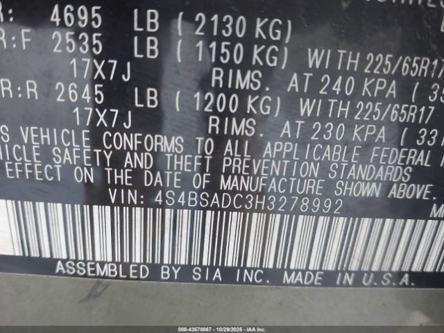 2017 SUBARU OUTBACK 4S4BSADC3H3278992 Photo 8