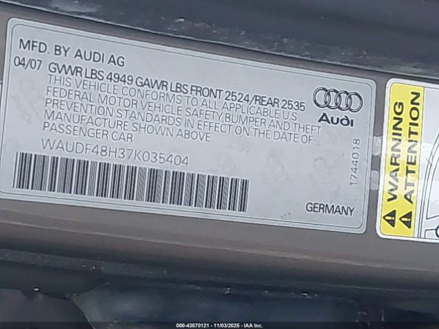 2007 AUDI A4 WAUDF48H37K035404 Photo 8
