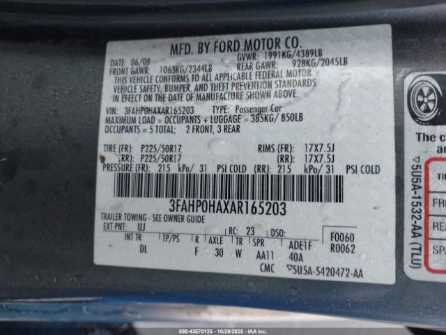 2010 FORD FUSION 3FAHP0HAXAR165203 Photo 8