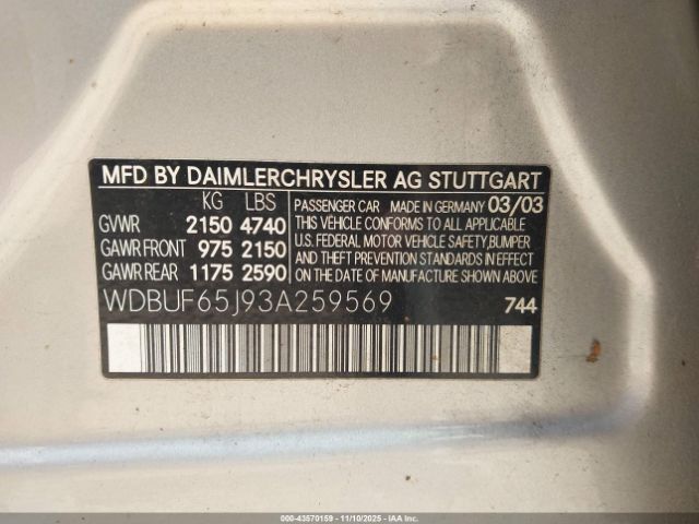 2003 MERCEDES-BENZ E 320 WDBUF65J93A259569 Photo 8