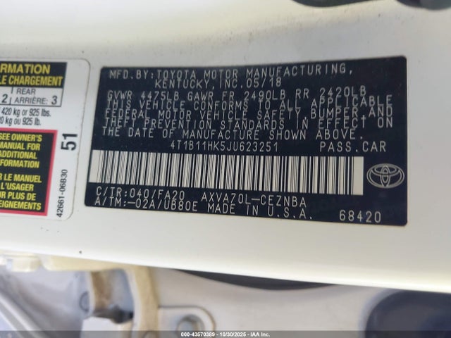 4T1B11HK5JU623251 Toyota CAMRY LE