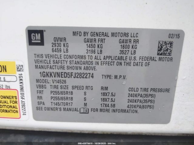 2015 GMC ACADIA 1GKKVNED5FJ282274 Photo 8