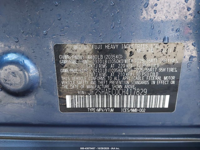 Продаж на аукціоні авто 2012 Subaru Forester 2.5x Limited, vin: JF2SHAEC0CH417829, номер лоту: 43570457