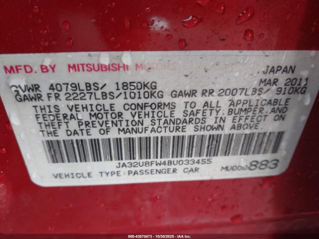 2011 MITSUBISHI LANCER JA32U8FW4BU033455 Photo 8