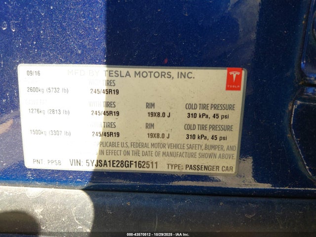 2016 TESLA MODEL S 5YJSA1E28GF162511 Photo 8
