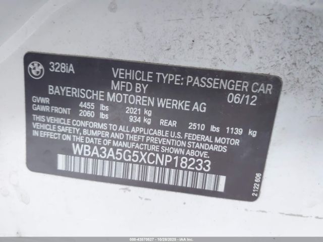 2012 BMW 328I WBA3A5G5XCNP18233 Photo 8