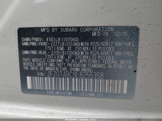 JF2GTABC8L8255358 Subaru Crosstrek