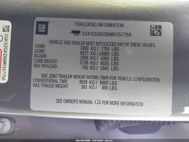 2021 GMC YUKON XL 1GKS2GKD6MR157758 Photo 8