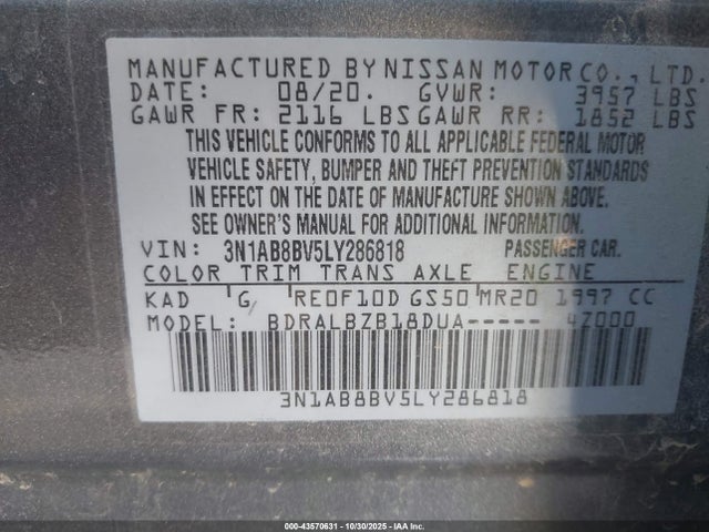 Nissan Sentra S Xtronic Cvt 2020 3N1AB8BV5LY286818 Image 9