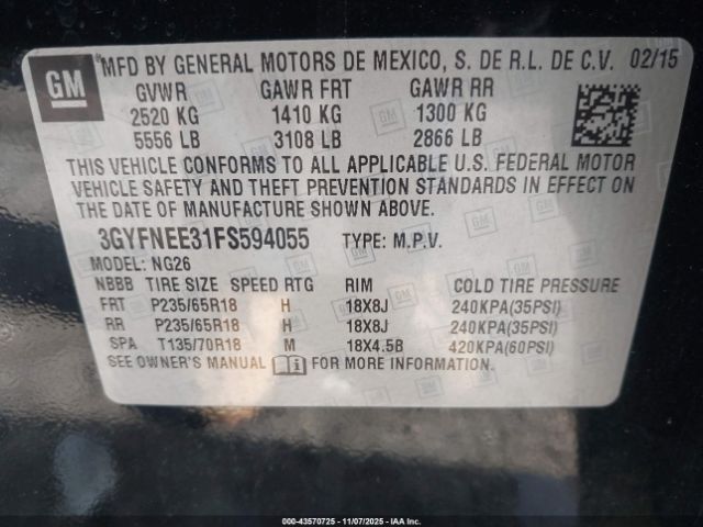 2015 CADILLAC SRX 3GYFNEE31FS594055 Photo 8