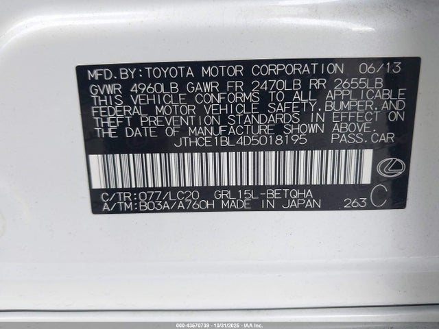 Продаж на аукціоні авто 2013 Lexus Gs 350, vin: JTHCE1BL4D5018195, номер лоту: 43570739