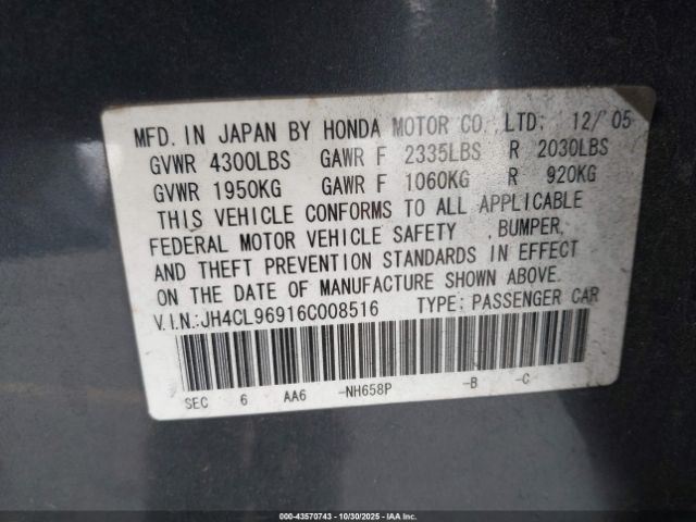 2006 ACURA TSX JH4CL96916C008516 Photo 8