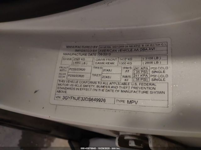 2013 CADILLAC SRX 3GYFNJE32DS649926 Photo 8