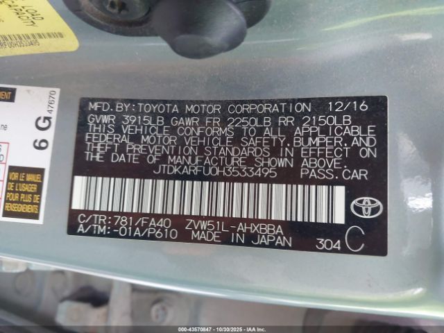 2017 TOYOTA PRIUS JTDKARFU0H3533495 Photo 8