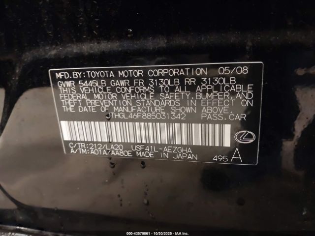 2008 LEXUS LS 460 JTHGL46F885031342 Photo 8