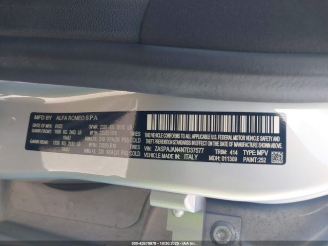 2022 ALFA ROMEO STELVIO ZASPAJAN4N7D37577 Photo 8