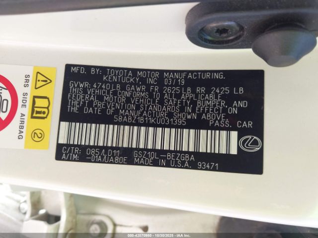 2019 LEXUS ES 350 58ABZ1B11KU031395 Photo 8