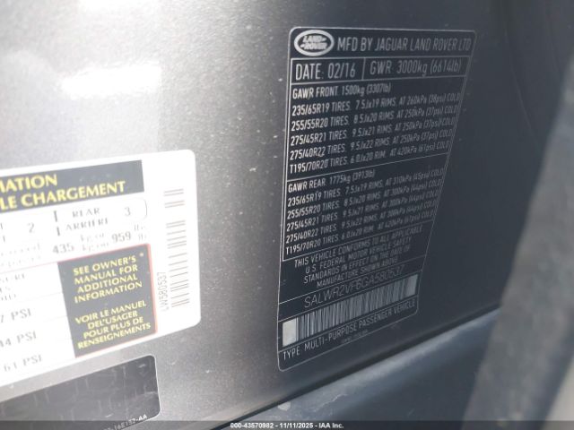 2016 LAND ROVER RANGE ROVER SPORT SALWR2VF6GA580537 Photo 8