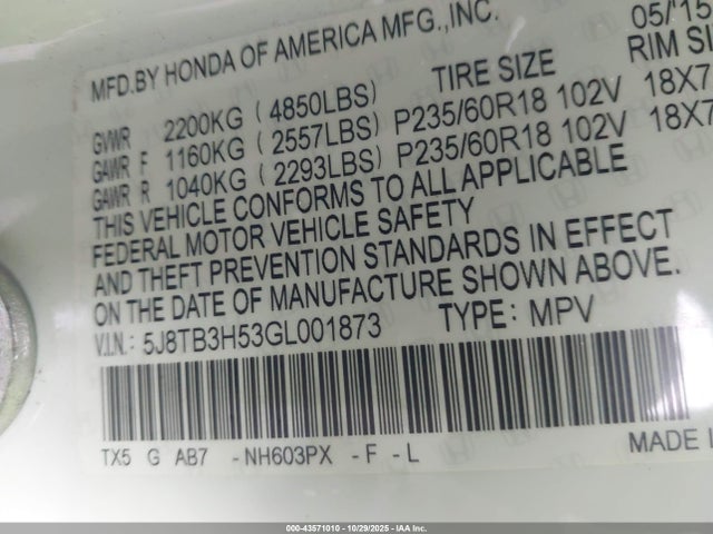2016 ACURA RDX 5J8TB3H53GL001873 Photo 8