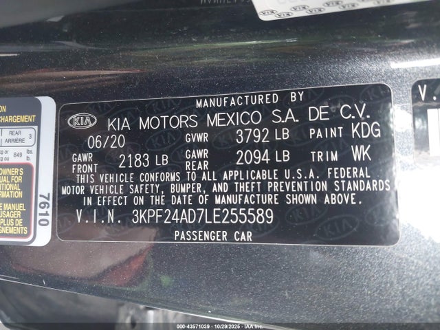 3KPF24AD7LE255589 KIA Forte Lxs